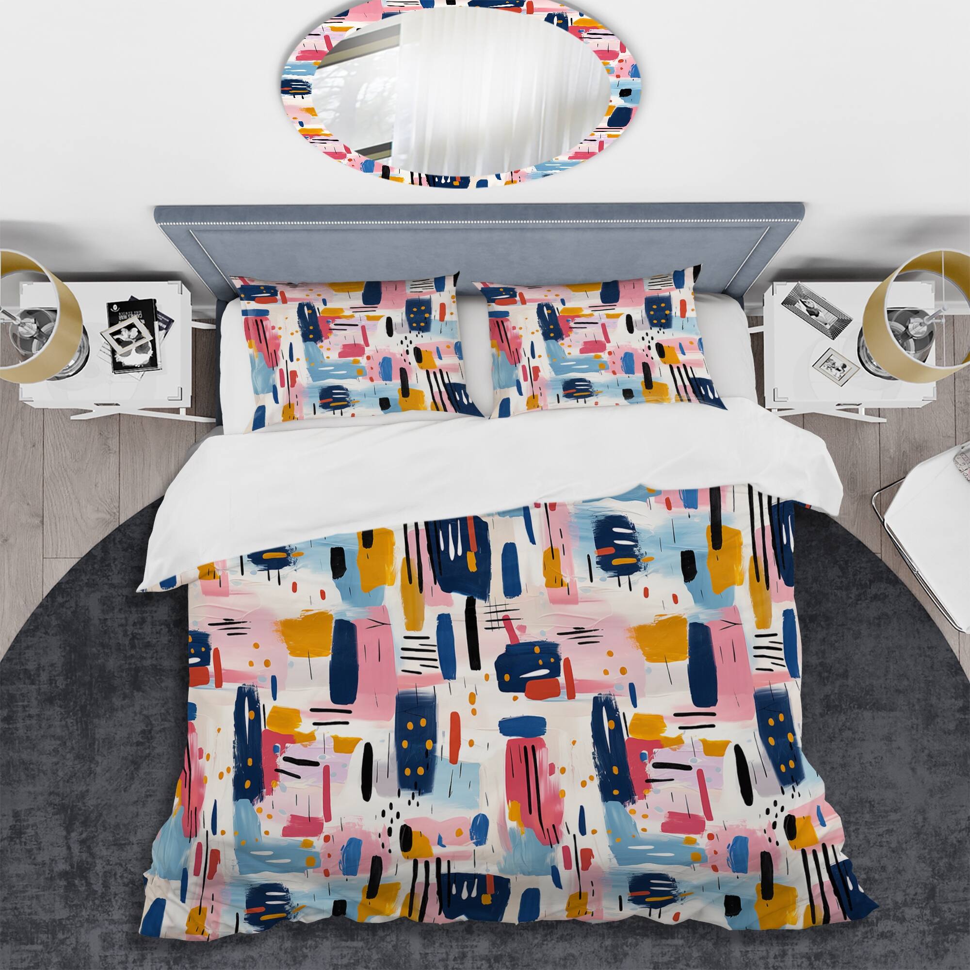 Designart "Paint Stripes Playfull Harmony" Blue Modern Bedding Cover